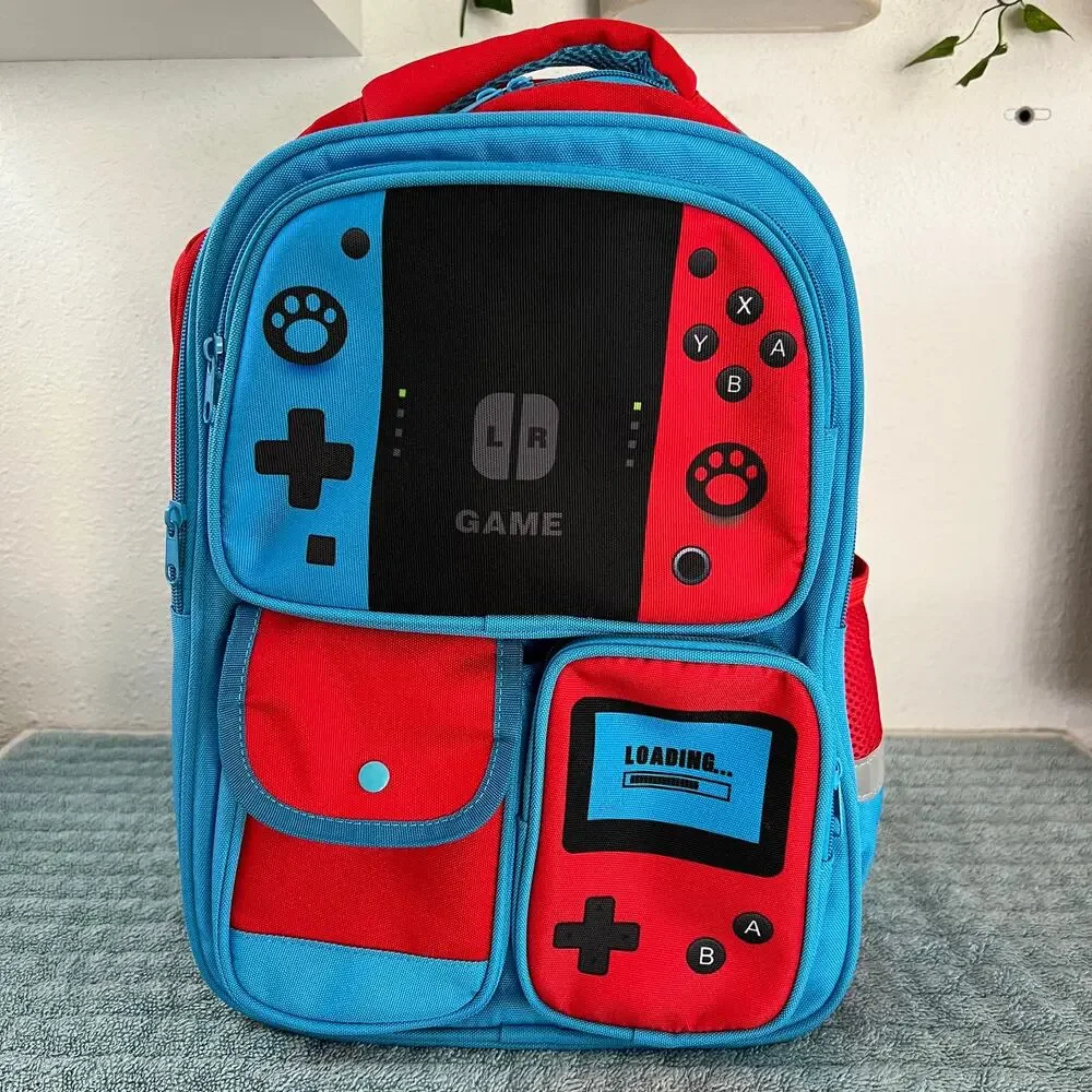 Kids Gaming Backpack Nintendo Switch Style Red Blue School Bag